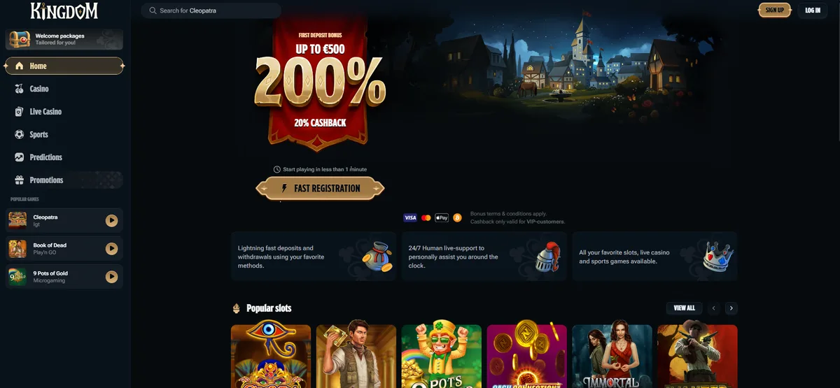 Captura de la web de Kingdom Casino