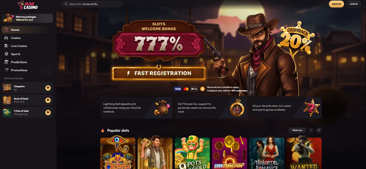 Captura de la web de Madcasino
